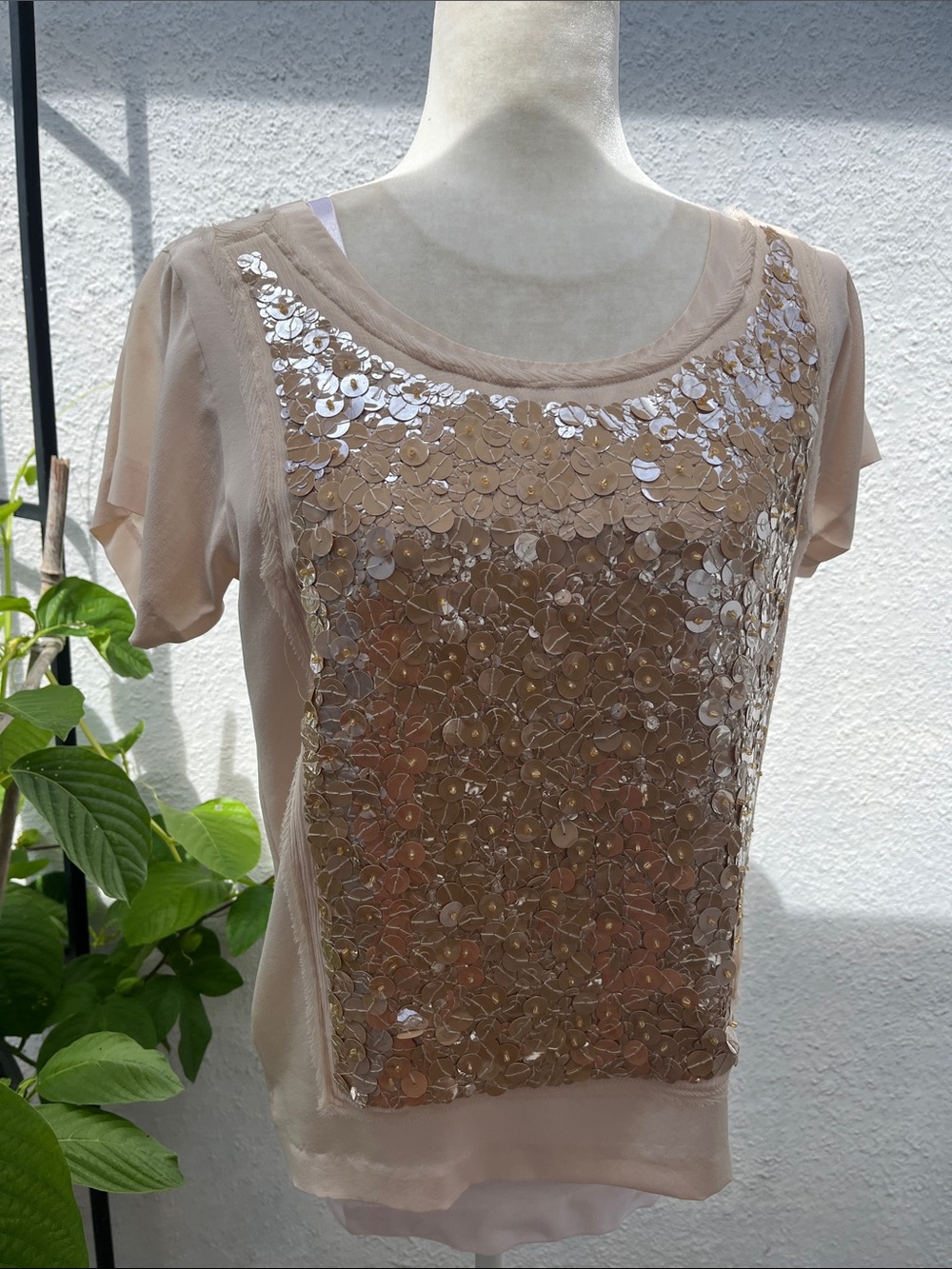 J. Crew Nude Sequin-Front Short Sleeve Tee SZ: XS